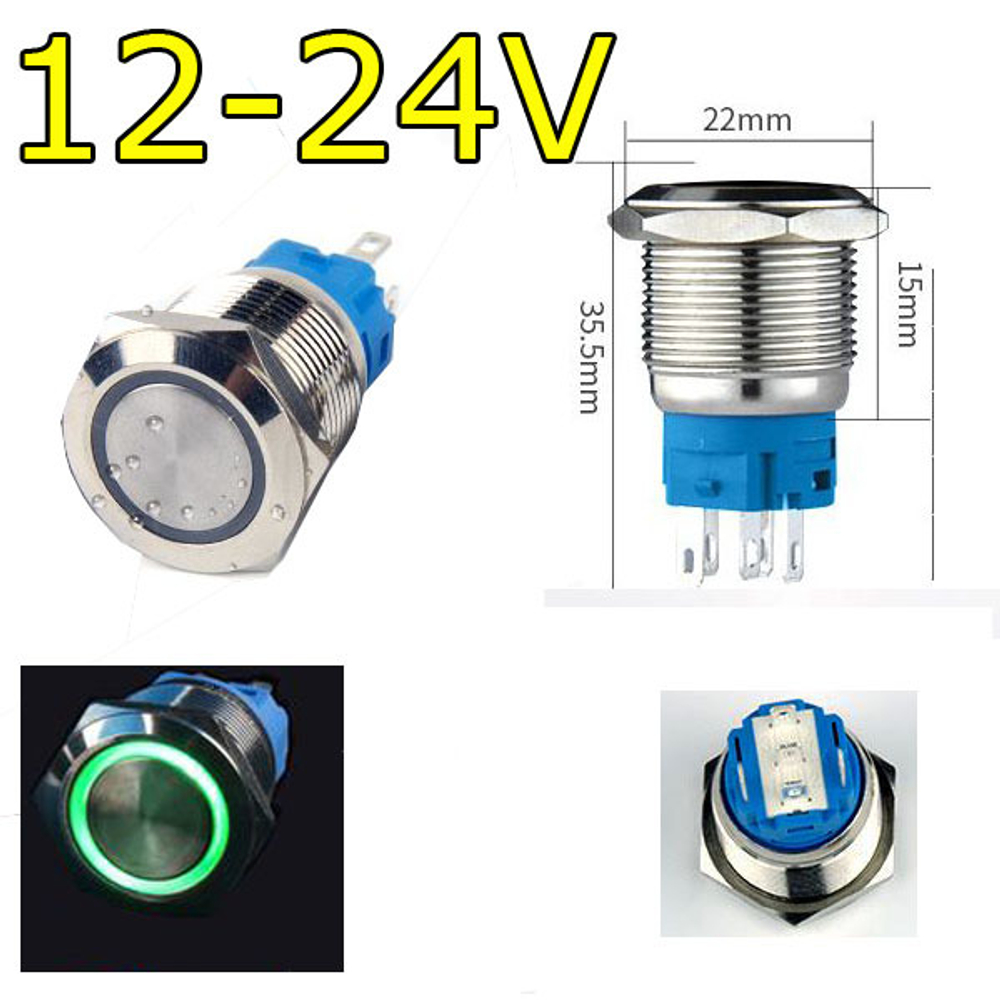 Кнопка М19LED/12-24В/СФ - зеленая