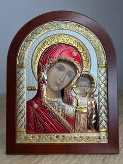 Казанская БМ, икона арочная, красное дерево, эмаль 150х200