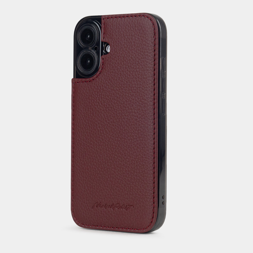Чехол для iPhone 16 из кожи теленка, бордового цвета