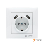 Валенсия розетка 1-местная с/з 16А белая с защ, штор, с 2 USB 2,1А EKF PROxima