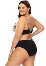 Раздельный купальник plus size с анималистическим принтом на лифе (Размер: 75D/38) (Цвет: бежевый с черным)