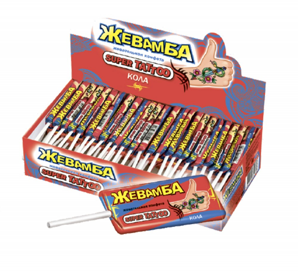 Жевательная конфета "Жевамба SUPER TATTOO" кола 10гр*50шт*12 блоков