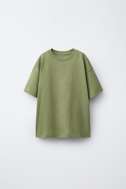 ZARA БАЗОВАЯ ОДНОТОННАЯ ФУТБОЛКА, ЗЕЛЕНЫЙ