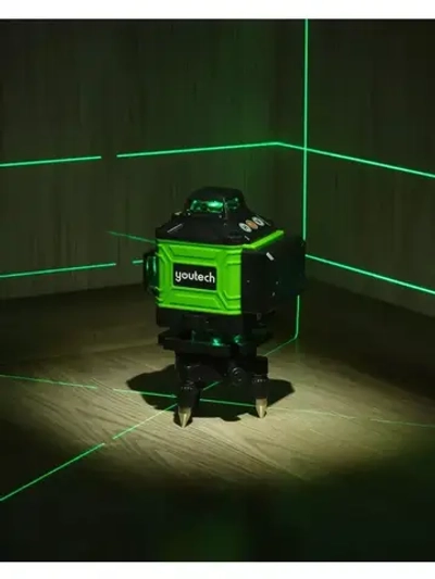 Лазерный строительный уровень нивелир 4D 16 линий зеленый луч 360 с триподом, пультом, кронштейнами, YouTech