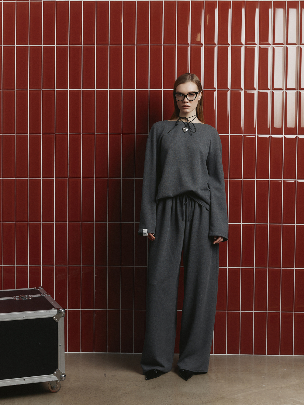 Костюм в пижамном стиле (брюки, лонгслив), цвет серый меланж