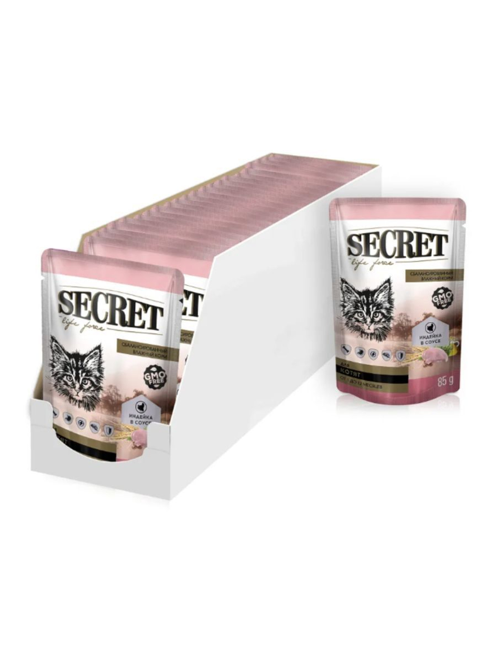 Влажный корм Secret Life Force (Секрет) для котят 0,085кг индейка в соусе пауч для котят, 24 шт
