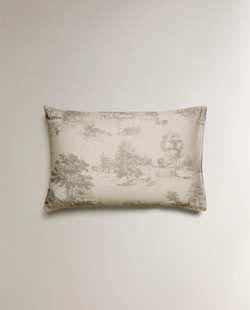 ZARA HOME НАВОЛОЧКА ИЗ САТИНА С УЗОРОМ ТУАЛЬ-ДЕ-ЖУИ, СЕРЫЙ