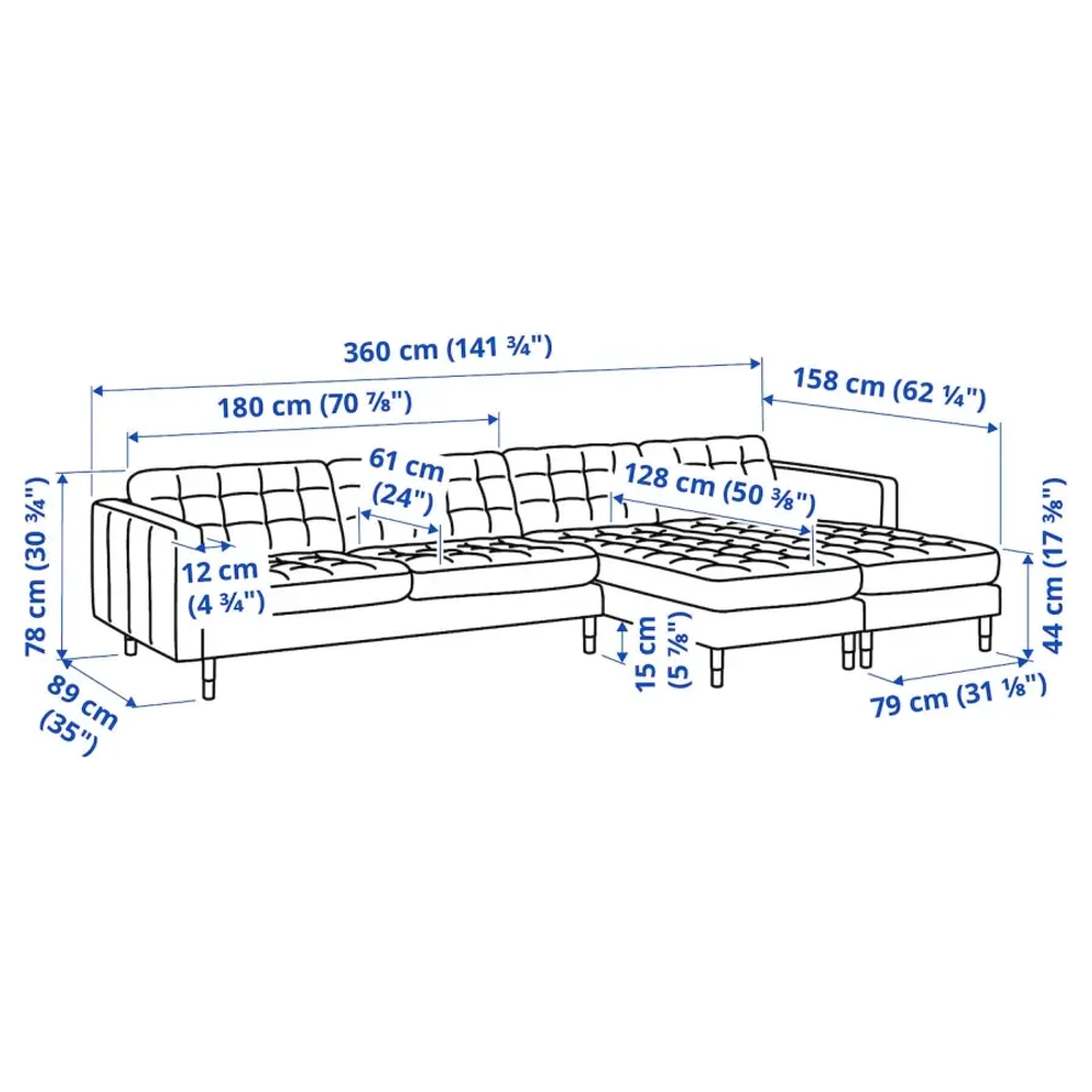5-местный диван с шезлонгом - IKEA LANDSKRONA, 81x53x160см, темно-серый, ЛАНДСКРУНА ИКЕА