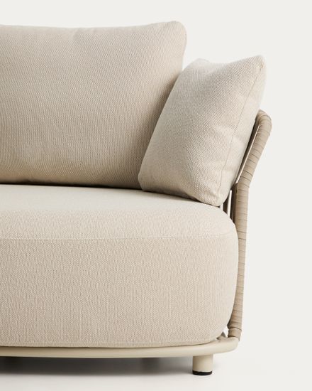 Изогнутый модуль уличного дивана Osani из алюминия экрю и веревки цвета таупе 167 см