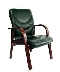 Кресло для посетителей Leeds Wood D кожа темно-зеленая