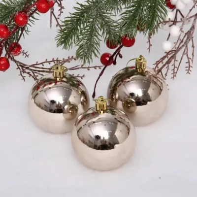 Новогодние шары 7 см (набор 3 шт) «Глянец», шампань