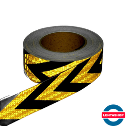 Жёлто-чёрная светоотражающая лента стрелка 5 см х 25 метров
