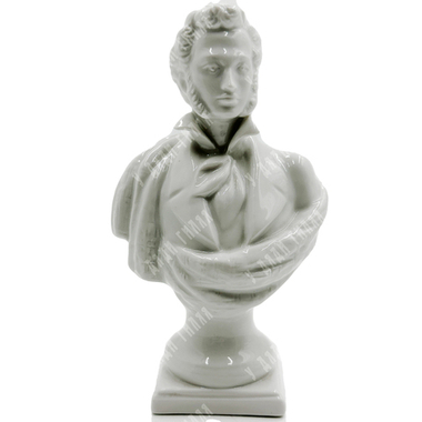 Скульптура «А. С. Пушкин». Бюст. Фарфор, глазурь. Автор: Бржезицкая А. Д. Дулевский фарфоровый завод