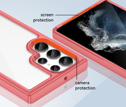 Усиленный прозрачный чехол с красными рамками для Samsung Galaxy S22 Ultra, мягкий отклик кнопок