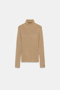 ZARA СВИТЕР ИЗ ШЕРСТИ С ВЫСОКИМ ВОРОТНИКОМ, СВЕТЫЙ ЖЕЛТО-КОРИЧНЕВЫЙ