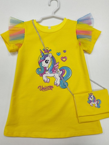 Трикотажное платье с единорожками.
