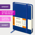 Блокнот малый (100x150 мм) А6 BRAUBERG "Metropolis" балакрон резинка клетка синий (4 штуки в упаковке)