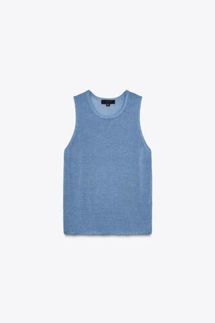 ZARA ТРИКОТАЖНЫЙ ТОП ИЗ 100% ХЛОПКА, СИНИЙ