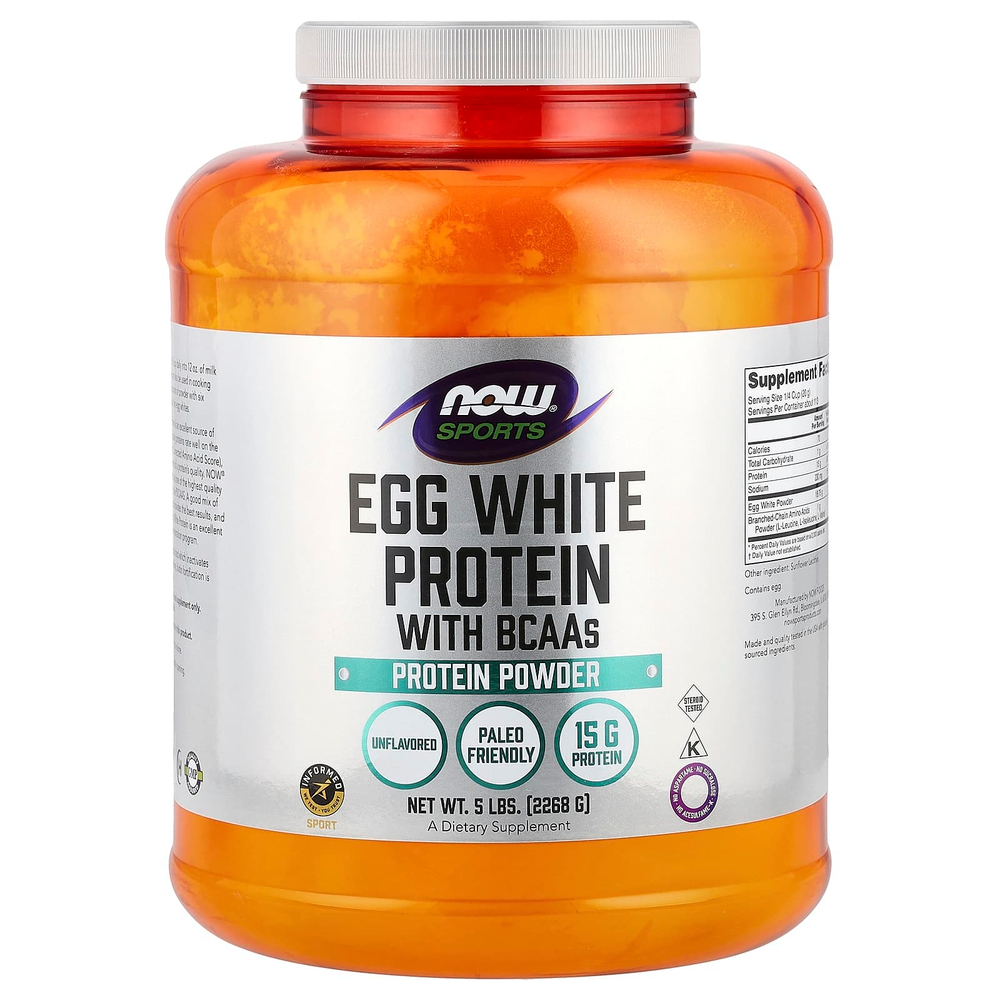NOW Foods, Sports, протеиновый порошок из яичного белка с BCAA, без добавок, 2268 г (5 фунтов)