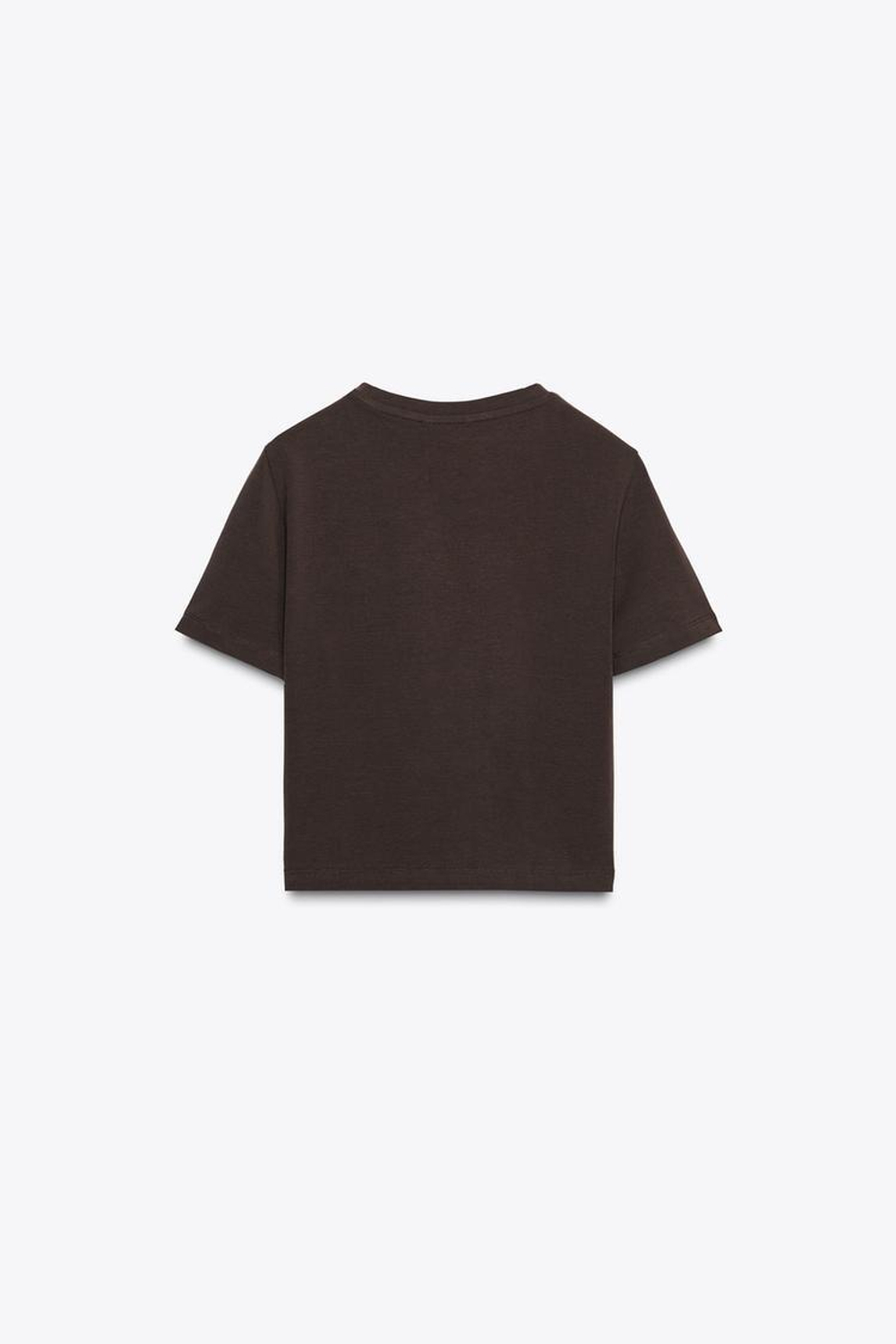 ZARA УКОРОЧЕННАЯ ФУТБОЛКА ИЗ ЭЛАСТИЧНОЙ ТКАНИ, ШОКОЛАДНЫЙ