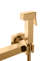 Смеситель с гигиеническим душем из латуни "Groсenberg" (квадрат, золото)