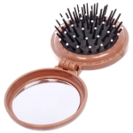 Расчёска массажная складная с зеркалом «БАМБИ БУМ», цвет шоколад, d-6.5см (пакет с подвесом)