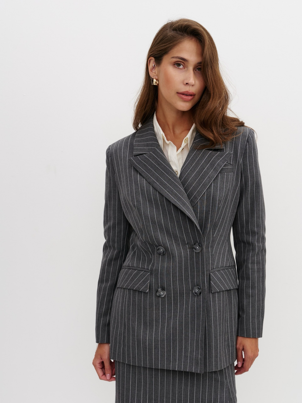 Жакет из смесовой шерсти в полоску, серый