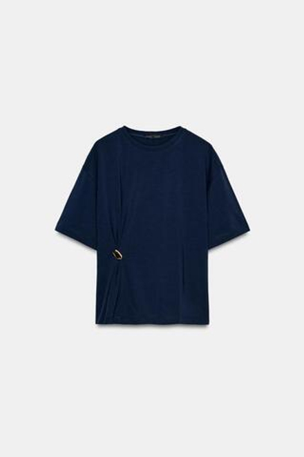 ZARA ФУТБОЛКА ИЗ ПЛОТНОГО ХЛОПКА С АППЛИКАЦИЕЙ, МОРСКОЙ СИНИЙ