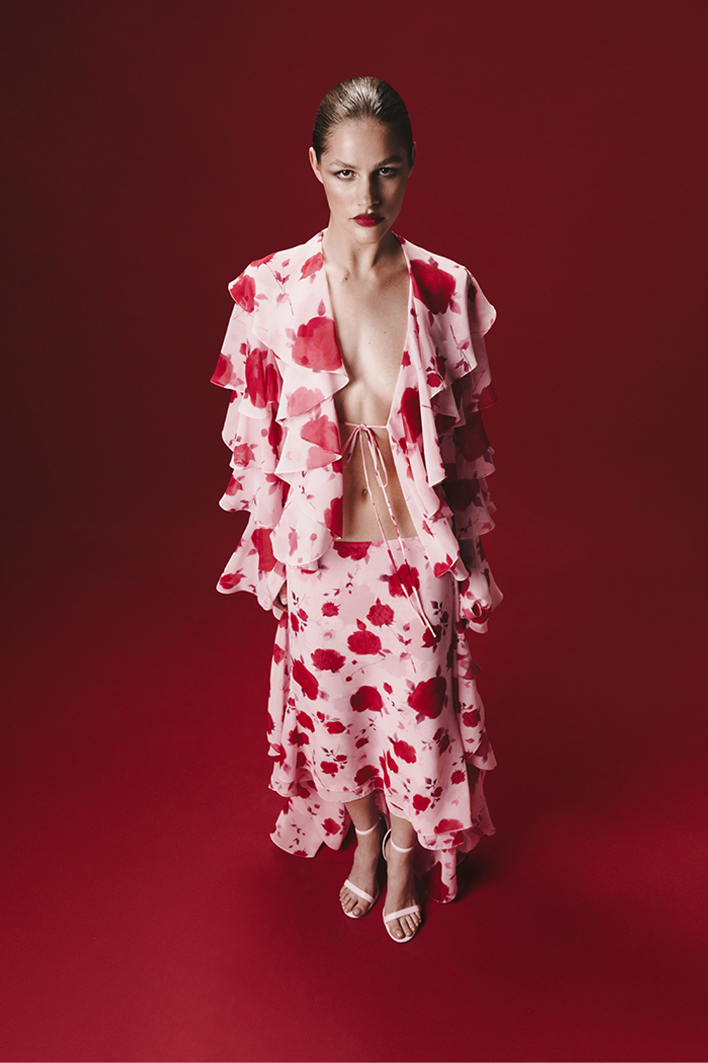 Юбка двухслойная макси из принтованного шифона