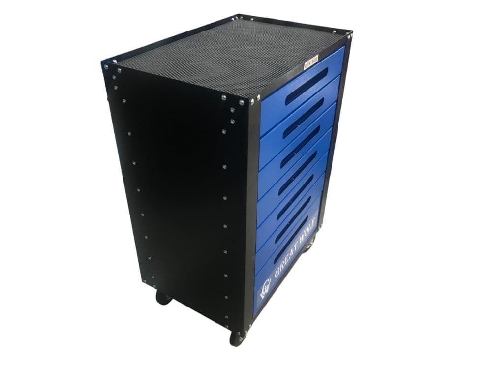 Инструментальная тележка GWT-B7L (7 ящиков, центральный замок, колеса с тормозом, синяя)