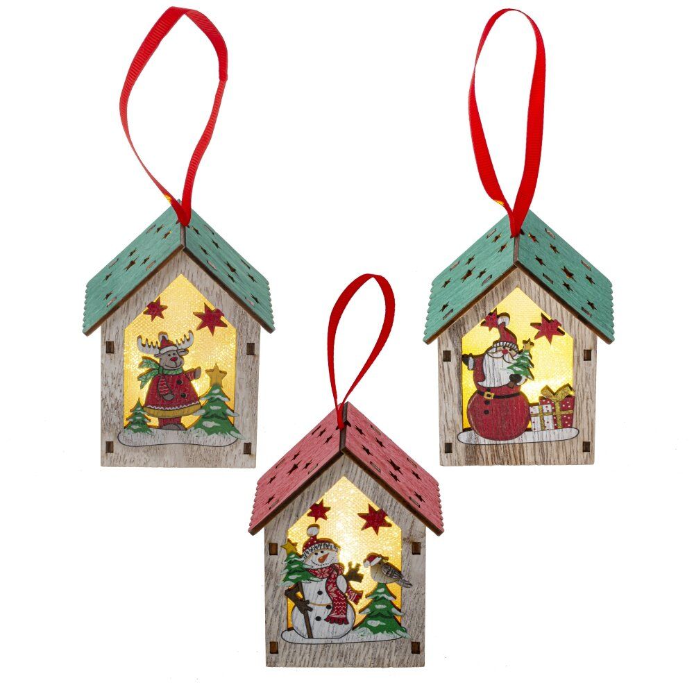 GAEM Изделие декоративное подвесное "Домик" с подсветкой (3хLR1130), L7 W5,5 H9 см, 3в.