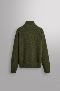 ZARA СВИТЕР ИЗ ШЕРСТИ С ВОРОТНИКОМ НА МОЛНИИ, ЗЕЛЕНЫЙ МЕЛАНЖ