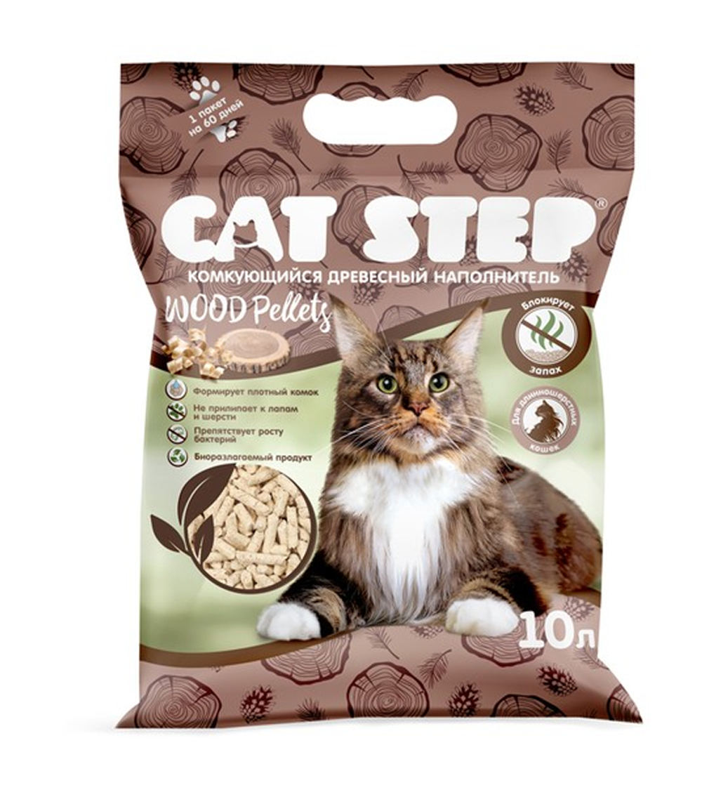 Cat Step комкующийся растительный Wood Pellets 10 л