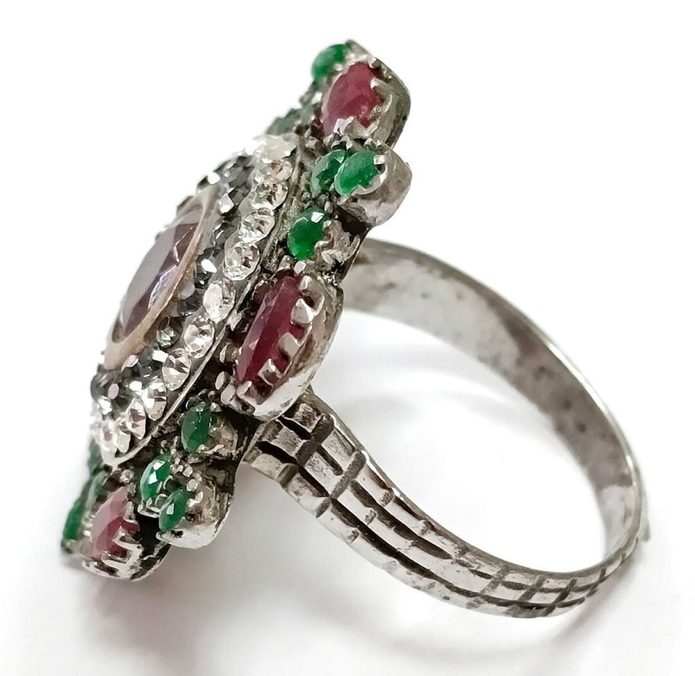 Ювелирное кольцо из серебра в стиле Винтаж,вставка агат,кристаллы Swarovski