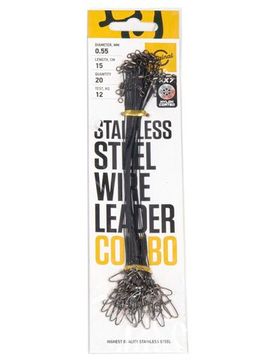 Поводки стал. 7x7 Lucky John SSW оснащ. вертл. и вертл. с застёж. d 0.55мм/12кг/15см/ набор 20шт.