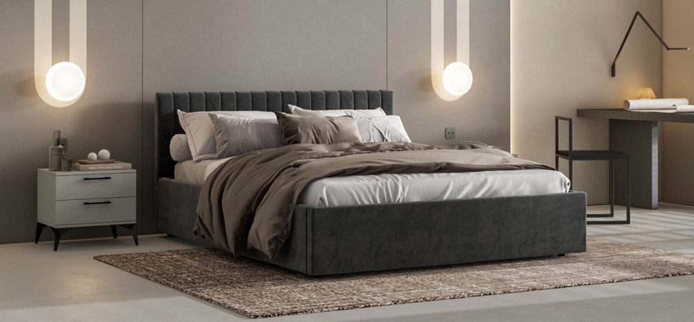 Ронда Кровать+ПМ 160 Велюр Монолит серая
