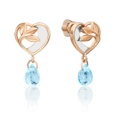 Серьги-пусеты из комбинированного золота с топазом