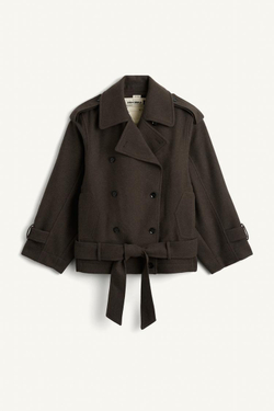 ZARA КОРОТКОЕ ПАЛЬТО ИЗ СМЕСОВОЙ ШЕРСТИ, ХАКИ