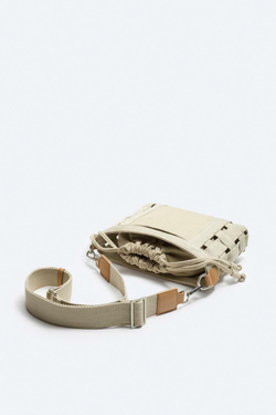 ZARA ТКАНАЯ ХОЛЩОВАЯ СУМКА ЧЕРЕЗ ПЛЕЧО, БЕЛЫЙ ЭКРЮ