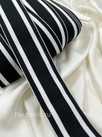 Тесьма эластичная (резинка) 4 см черно-белая