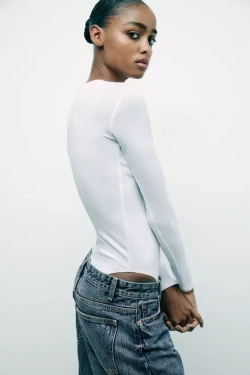 ZARA БОДИ ИЗ ХЛОПКА И МОДАЛА, БЕЛЫЙ