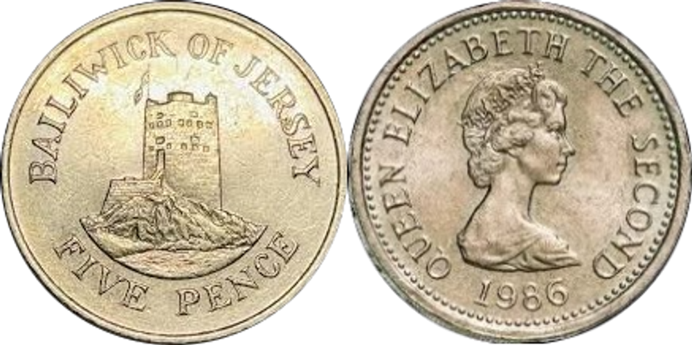 Джерси 5 пенсов, 1983 - 1988 Башня Ле Хок XF