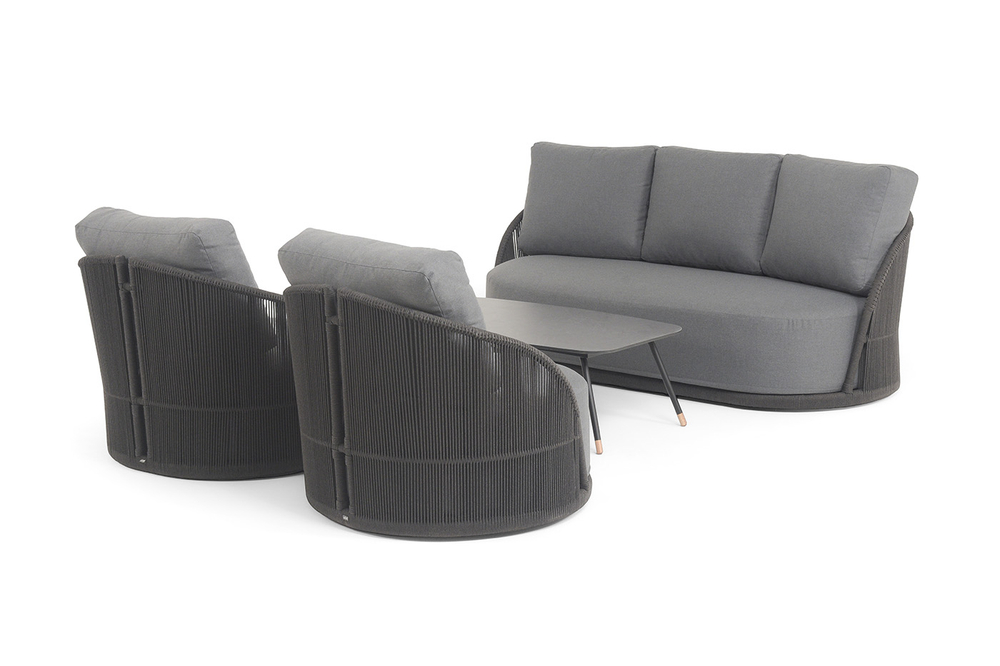 "Монтелла" лаунж-зона 5-местная плетеная из роупа (веревки), каркас алюминиевый темно-серый, роуп темно-серый