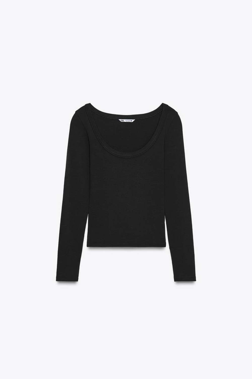 ZARA ФУТБОЛКА В РУБЧИК С ДЛИННЫМИ РУКАВАМИ, ЧЕРНЫЙ