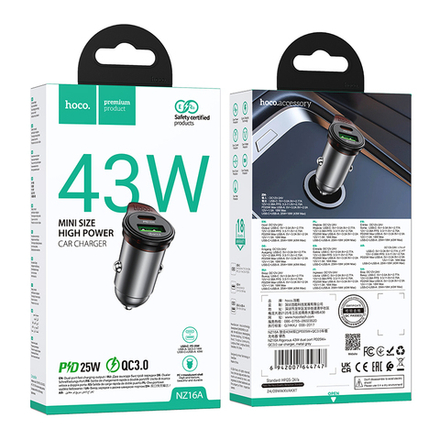 Автомобильный адаптер питания HOCO NZ16A 43W PD 25W+QC3.0 (черный)