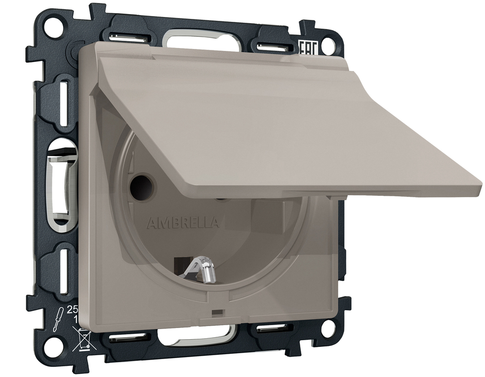 MA368010 Комплект механизма электрической розетки ALFA Серо-бежевый матовый с/з с шторками и крышкой IP44 QUANT (AP3680, VM141)