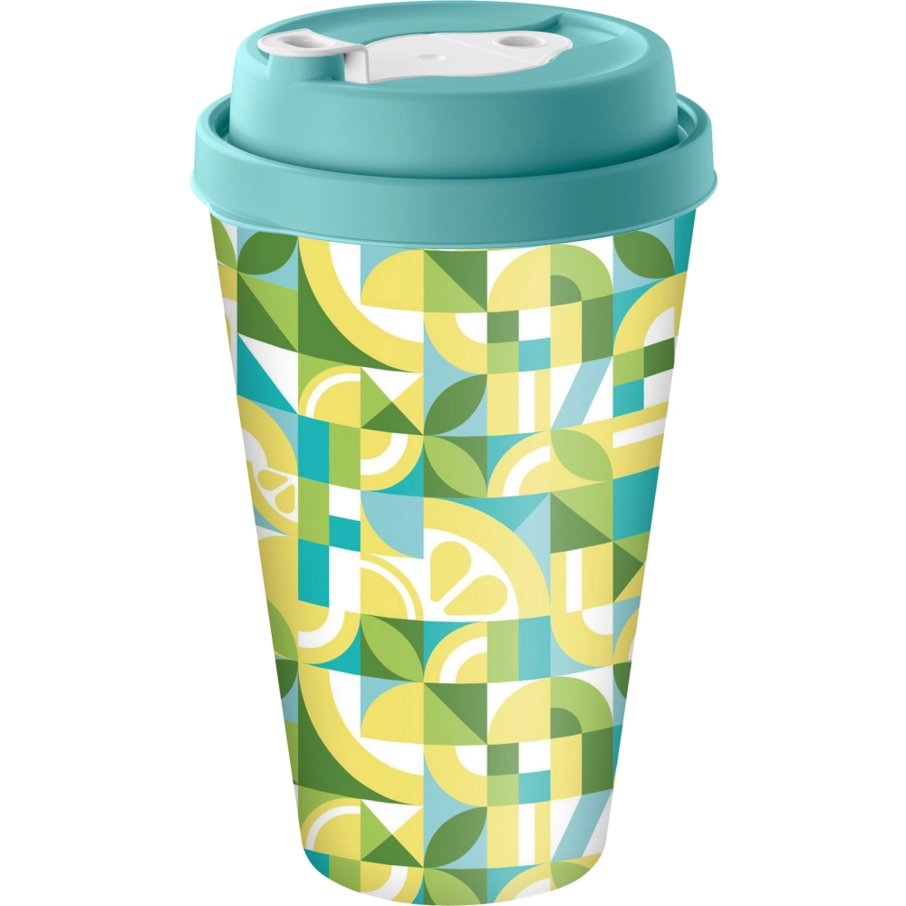 Стакан с крышкой 550мл с декором с клапаном «Sicily Lemon» (зеленый)