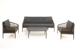 "Канны" лаунж-зона 5-местная из роупа со столом "Верона" (серый гранит), каркас алюминиевый коричневый, роуп коричневый