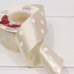 Лента Атласная 3,8см х 28м Сатин горох (Бежевый)