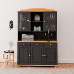 Шкаф-витрина Лена трехдверный из массива сосны, 132х39х192 см / буфет для кухни, серый/антик